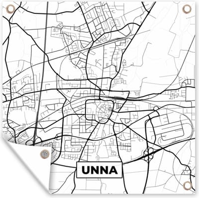 Tuin poster Plattegrond - Unna - Kaart - Stadskaart - 200x200 cm - Tuindoek