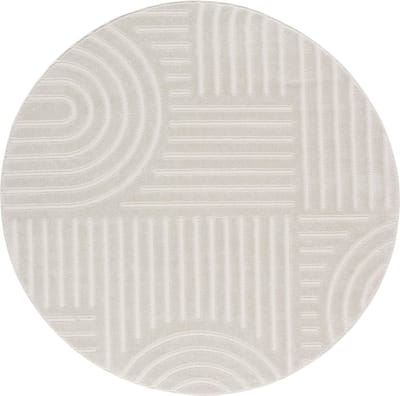 Modern Laagpolig Vloerkleed in Boho Stijl – Ø 160 cm – Crème – Premium Woonkamer Tapijt – Japans Design met Duurzame Jute onderkant