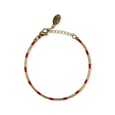CO88 Collcetion 8CB-91164 Kralenarmband met Miyuki Kralen - 16+3cm - Rood - Goudkleurig
