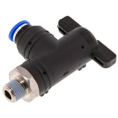 6 mm - R1/8'' Kunststof/Messing L-stuk 2-Weg Kogelkraan