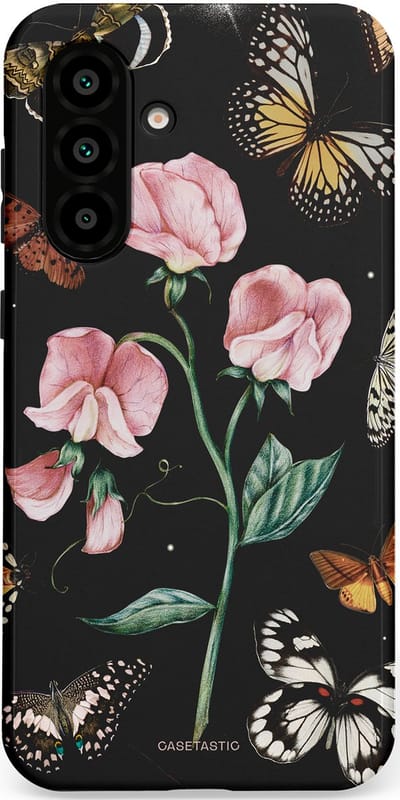 Casetastic hoesje geschikt voor Samsung Galaxy A36 / Samsung Galaxy A56 - Dubbellaagse bescherming - Vleugels en bloemen - Fashion Case - Zwart Grijs Taupe