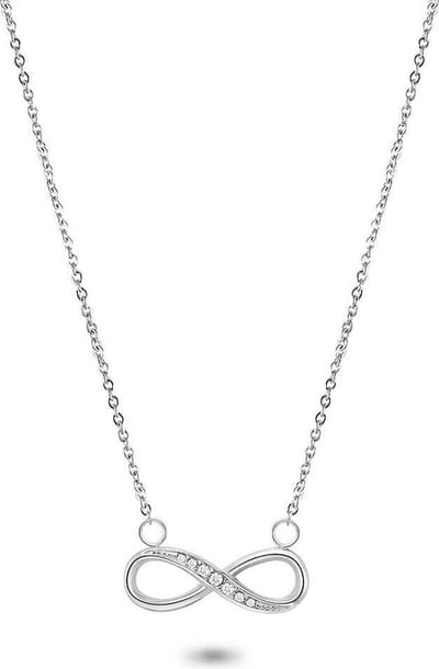 Twice As Nice Halsketting in edelstaal, infinity, witte kristallen 40cm+5cm