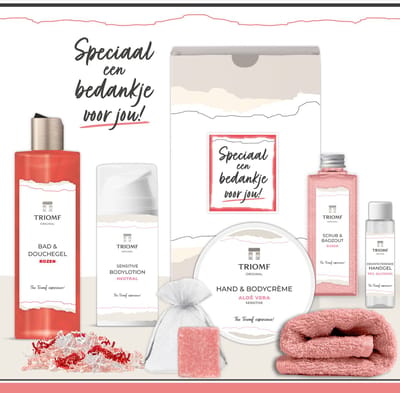 Geschenkset “Speciaal een bedankje voor Jou!” - 7 producten - 850 gram | Triomf Original - Giftset voor haar - Bedankt Cadeau Pakket - Geschenk Luxe wellness cadeaubox - Cadeaupakket Vrouw - Gift Set Goede hulp Collega Zorgwerker Vrijwilliger - Roze