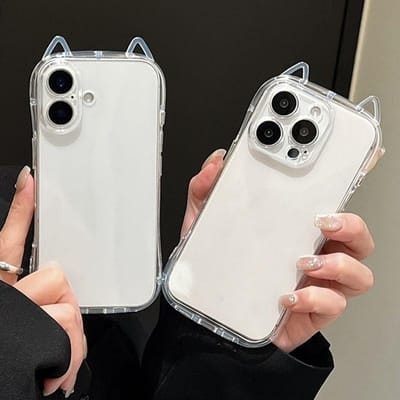 Mode Schattige Cartoon Kattenoren Transparante Telefoonhoes Voor iPhone 17 16 15 14 Plus 13 12 11 Pro Max Meisje Zachte Transparante Cover iPhone 15 Pro Max