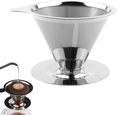 Herbruikbaar Permanent Koffiefilter van RVS, Papierreductie, Ideaal voor Handmatige Koffiezetters, Geschikt voor 1-4 Kopjes Koffie, Duurzaam en Milieuvriendelijk