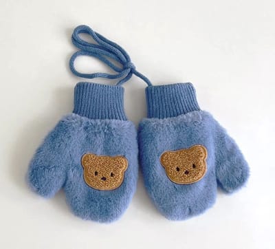 Pluchen Wanten met Voering met Koord - 2-4 jaar - Beertje - Blauw