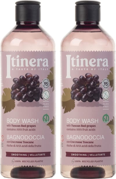 ITINERA - Gladmakende Body Wash met Toscaanse rode druiven, 95% natuurlijke ingrediënten, 370 ml (2 stuks)
