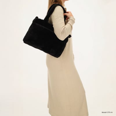 Beagles Barakaldo Schoudertas - Faux Fur - Schoudertas Dames - Verstelbare Schouderband - Ritsvakken - Shopper - Trendy Tas - Zwart
