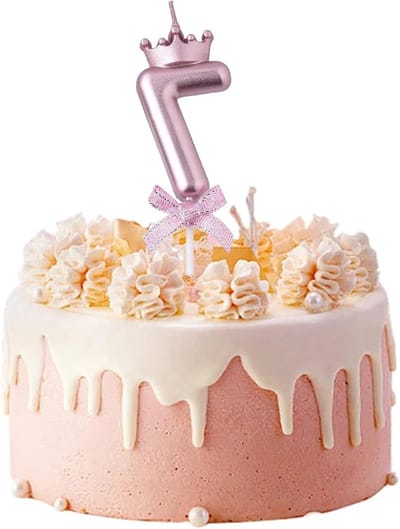 Verjaardagskaarsen Cijfer 7 - Taart Decoratie - Feestelijke Viering - Met Kroon Decoratie - 11 x 5 cm - Roze