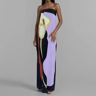 Lente Dames Modieuze Mouwloze Off-shoulder Strapless Sexy Rugloze Bedrukte Jurk voor Dames 3XL gray