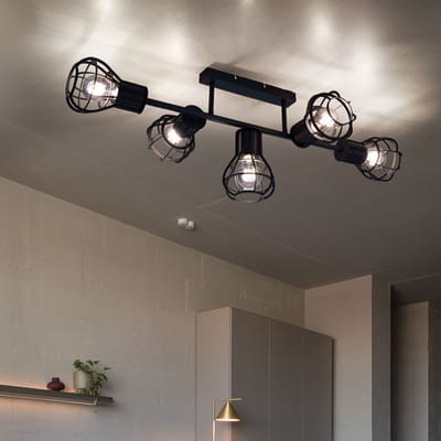 Plafondlamp Spot light Eetkamer kooilook 5 vlammen Plafondlampen, metaal zwart, 5x E27 fitting, LxBxH 90x37x30 cm