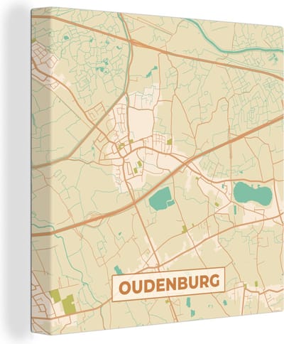 Canvas Schilderij Plattegrond - Stadskaart - Kaart - Vintage - Oudenburg - 20x20 cm - Wanddecoratie
