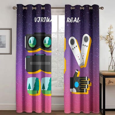 2 stuks Gamer Gamepad Controller Raamgordijnen Drapes voor Woonkamer Jongens Slaapkamer Speelkamer Huisdecoratie Deur Videogame Spelen 100W130H(CM)40x51in&Grommet Top