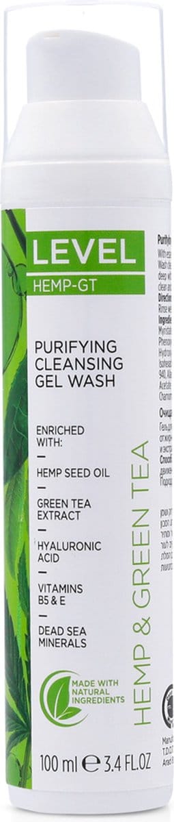 Level - Dead Sea Minerals Hemp & Green Tea - Purifying Cleansing Gel Wash 100 ml (Dode Zee Mineralen Hennep & Groene Thee - Zuiverende Reinigingsgel)