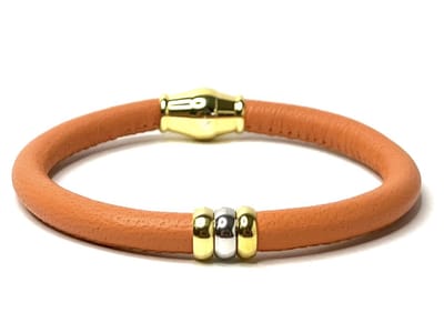 NIEUW! Jolla - dames armband zilver - leer - magneetsluiting - bedels - tweekleurig - Single Ladies Gold - Peach