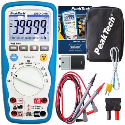 Digitale multimeter met True RMS, waterdicht (IP67), LCD-display, 4000 counts, handmultimeter, CAT III 1000 V