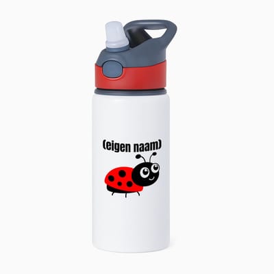 Hacebo® - lieveheersbeestje met eigen naam waterfles met rietje rood - Lieveheersbeestje - lieveheersbeestje liefhebbers - iemand die houdt van lieveheersbeestjes - verjaardag - cadeau - kado - water fles - 650ML