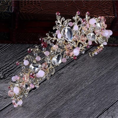 Couleur Or Rose Perle Couronnes de Mariée Fait Main Tiare Bandeau Mariée Cristal Diadème de Mariage Couronne de Reine Accessoires Cheveux Mariage gray