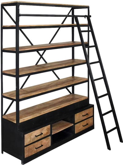 Mangohouten Boekenkast Lincoln 160 x 225 cm Mahom Industrieel - Vitrinekast van Mangohout & Metaal - Industriële Buffetkast
