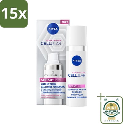 15 x Nivea - Cellular - Expert Filler SPF50+ Serum - Met Hyaluronzuur en SPF - 30 ml - Grootverpakking - Anti-aging Serum - SPF50+ Serum - Hyaluronzuur Serum - Zonbescherming Serum - Huidverjonging