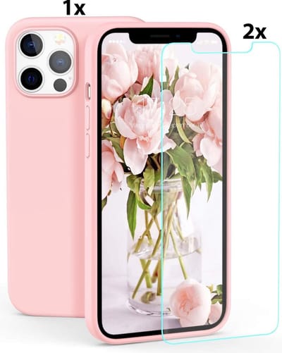 Hoesje Geschikt voor iPhone 12 Pro Max Soft Nano siliconen Gel Zwart Hoesje Met 2X Glazen screenprotector