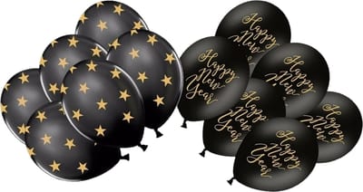 Happy New Year thema ballonnen zwart 2 soorten prints - set 24x stuks