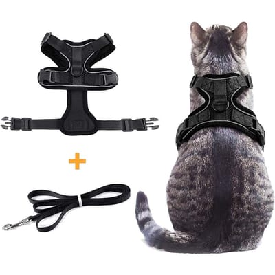 Kattenharnas met Riem om te Wandelen Ontsnappingsbestendig Verstelbaar Vest Harnassen voor Katten Huisdierbenodigdheden zwart