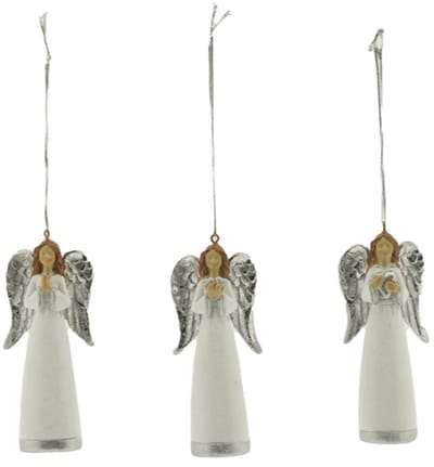 Kerst Engel Maria - Wit met Zilver - 3 Stuks