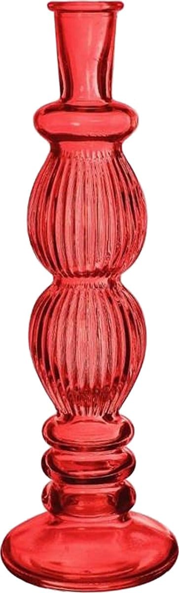 Ideas 4 Seasons Bloemenvaas/kandelaar Florence Ribbel - koraal rood glas - helder - D9 x H28 cm - voor losse bloemen