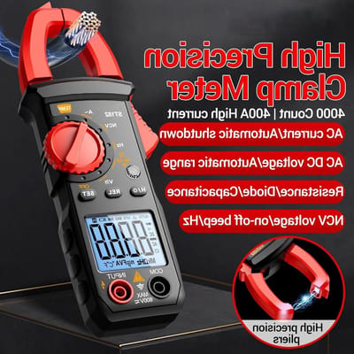 Multimeter stroomtang, 4000 Counts TRMS Auto Range stroommeettang met AC/DC-spanning, AC-stroom, weerstand, capaciteit, doorgang, contactloze spanningsdetectie, diodes, temperatuurtest, elektrisch