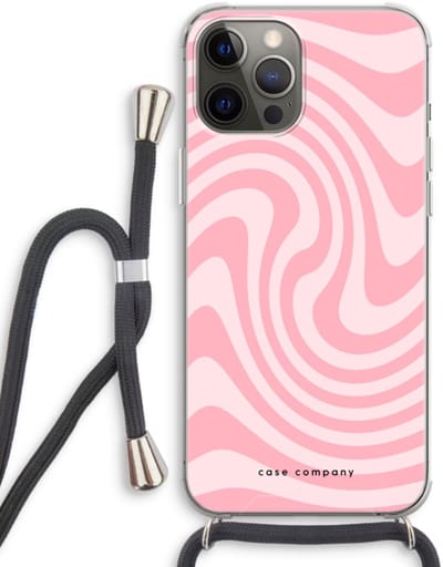 Case Company® - Hoesje met koord geschikt voor iPhone 12 Pro hoesje met Koord - Swirl Roos - Telefoonhoesje met Zwart Koord - Bescherming aan alle Kanten en Over de Schermrand