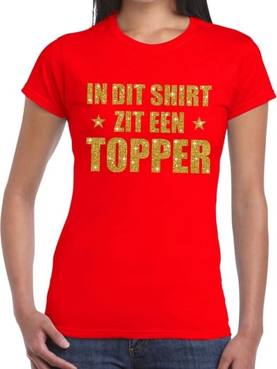 In dit shirt zit een Topper goud glitter tekst t-shirt rood voor dames - dames Toppers shirts XS