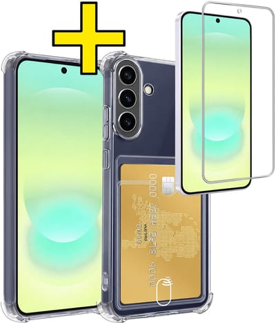 Hoesje - Geschikt voor Samsung Galaxy A37 - Met Screenprotector - En Pashouder - En Kaarthouder - Telefoon Hoes Shockproof - Siliconen Case - Back Cover - Shock Proof - Pasjes Houder - Telefoonhoesjes - Transparant