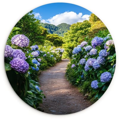 WallCircle® Wandcirkel 120x120 cm - Muurcirkel Hortsensia - Pad - Bloemen - Muurdecoratie woonkamer - Wanddecoratie slaapkamer - Kamer decoratie accessoires - Ronde schilderijen XXL