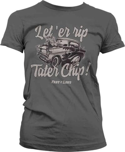 Fast N' Loud Dames Tshirt -S- Let 'Er Rip Tater Chip Grijs