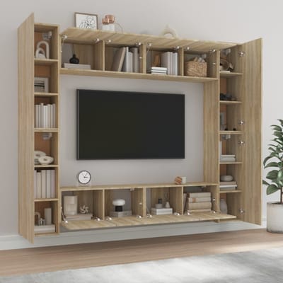 vidaXL - 8-delige - Tv-meubelset - bewerkt - hout - sonoma - eikenkleurig