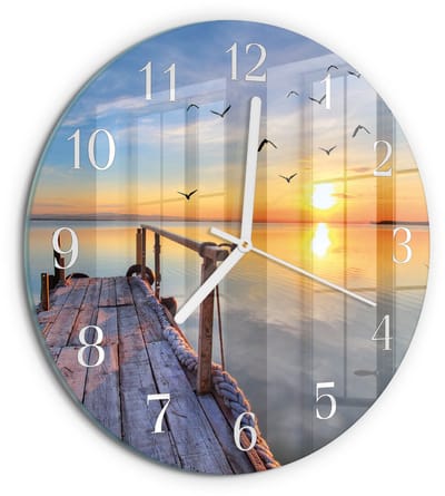 Tulup Wandklok - Pier Glazen Klok Met Print - 30fi cm - Veelkleurig Moderne Glazen Wandklok - Witte Handen - Ronde Wandklok - Glazen Wandklok Design - Klok Glas Met Opdruk