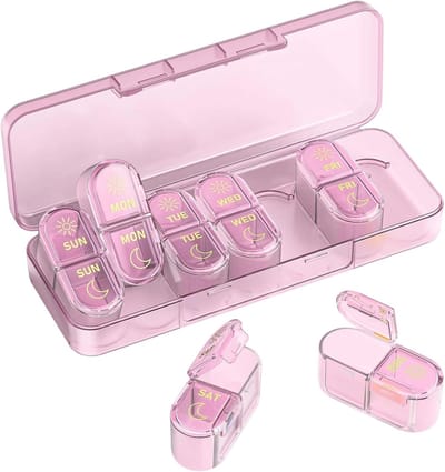 KZQ Wekelijkse Pillenorganizer Compact Met 14 Compartimenten Am Pm Geschikt Voor Ochtend Middag Portemonnee Zak Thuis Koelkast En Werkplek Tabletten Sorteerder Voor Medicatie Organisatie