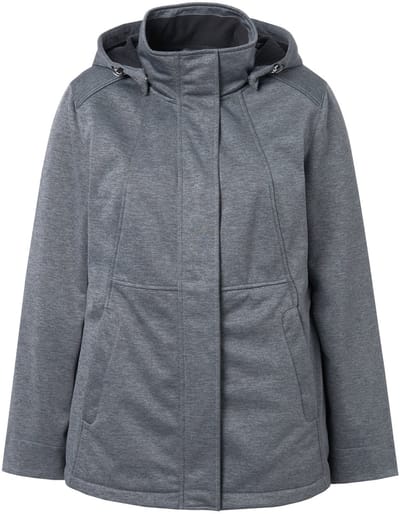 Ulla Popken - Dames - HYPRAR softshelljas waterdicht capuchon 2-wegrits - Donkergrijs - Maat 42+