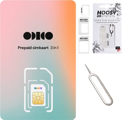 ODIDO Prepaid Sim met €10 beltegoed en Noosy adapter | 3 in 1 adapter dus past altijd inclusief pinnetje