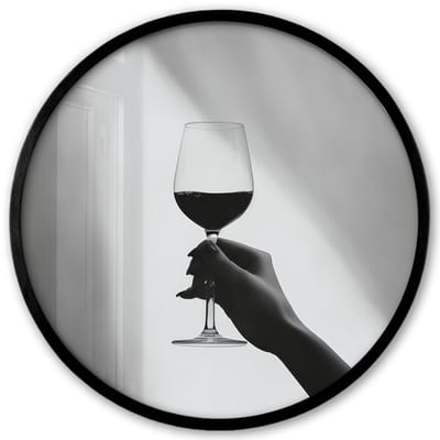 Poster in lijst Rond - Fotolijst 40x40 cm - Posters - Lichtinval - Wijn - Rood - Glas - Ronde posterlijst zwart - Decoratie - Wanddecoratie woonkamer - Muurdecoratie slaapkamer