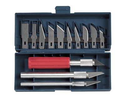 SELVA messenset, 16-delig, geschikt voor hobby, knutselen, modelbouw, kunst en houtsnijwerk, toepassing: HOUT, meshouder van aluminium