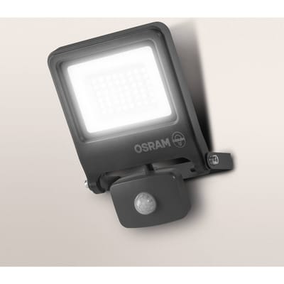 OSRAM ENDURA FLOOD PC 30W LED-schijnwerper met sensor, 4000K, 3000 lumen, IP44 schijnwerper, bewegingsdetectie, 9m, daglichtsensor, grijs