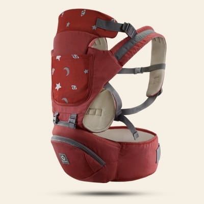 Aiebao Baby Draagzak Buik/Rug babydrager met zacht zitje - Sterren Rood