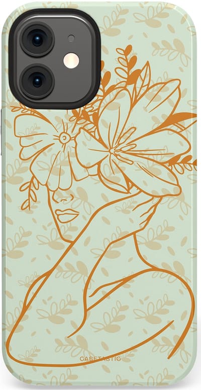 Casetastic hoesje geschikt voor Apple iPhone 12 Mini - Dubbellaagse bescherming - Minimal Bloom - Fashion Case - Crème Lichtgrijs