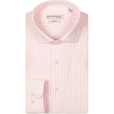 Giordano Overhemd Row Cutaway Collar Seersucker Stripe Dark Mauve / male