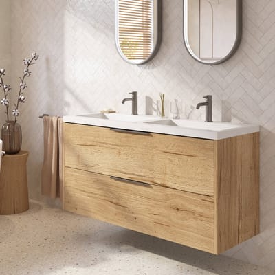 Saqu Lima badmeubel incl. dubbele glans witte wastafel 120x51x64cm eiken marcato – gunmetal greep