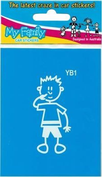 Jongen peutert in neus - autosticker - wit - 6,5 cm