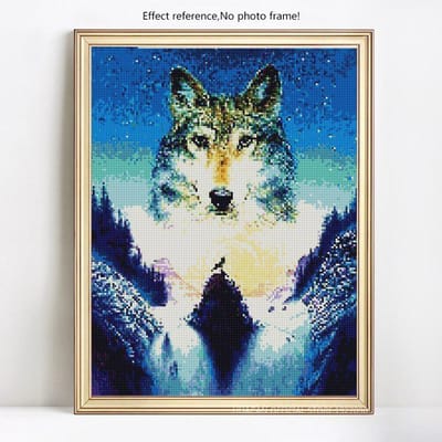 Diamant borduurwerk dieren woondecoratie diamant schilderij wolf diamant 20X30 blue