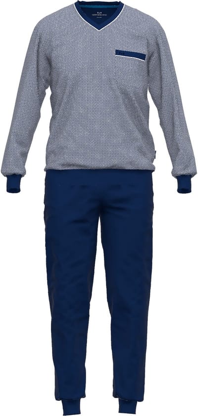 Gotzburg heren pyjama V-hals - middenblauw mini dessin